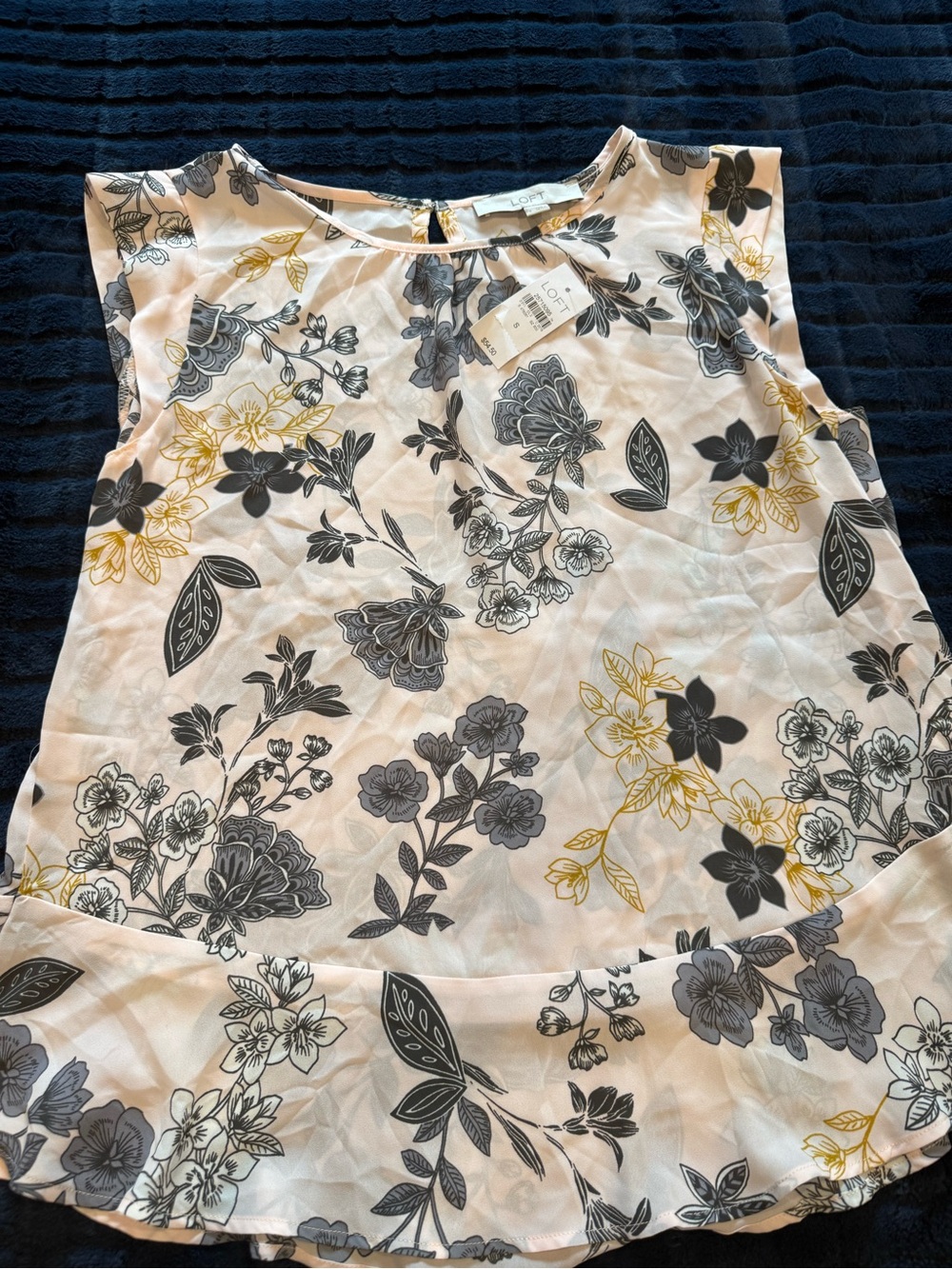 LOFT Light pink and gray Floral Sleeveless Blouse with Yellow Accents